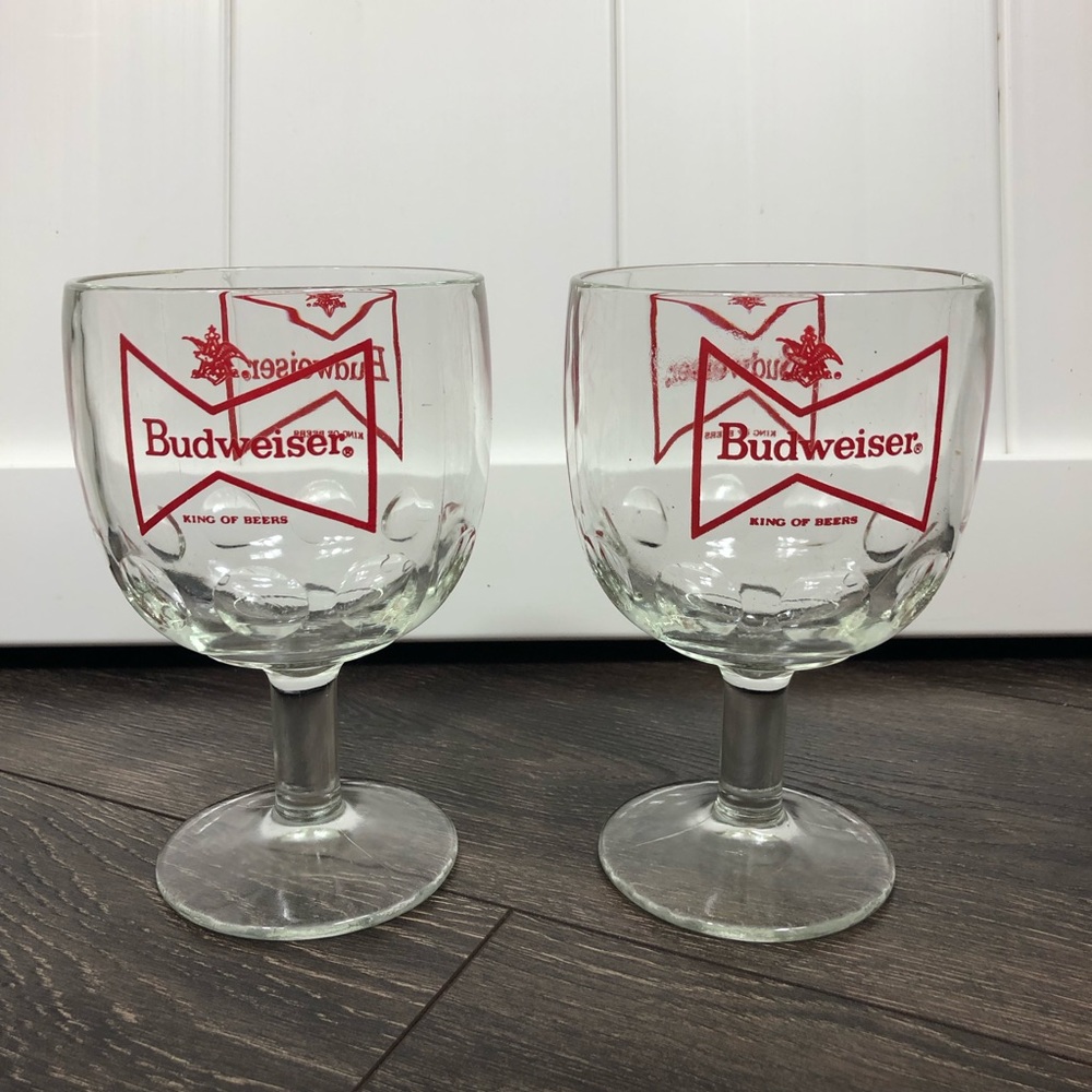 2 Budweiser Goblet Stemmed Beer Mug Bow Tie Print